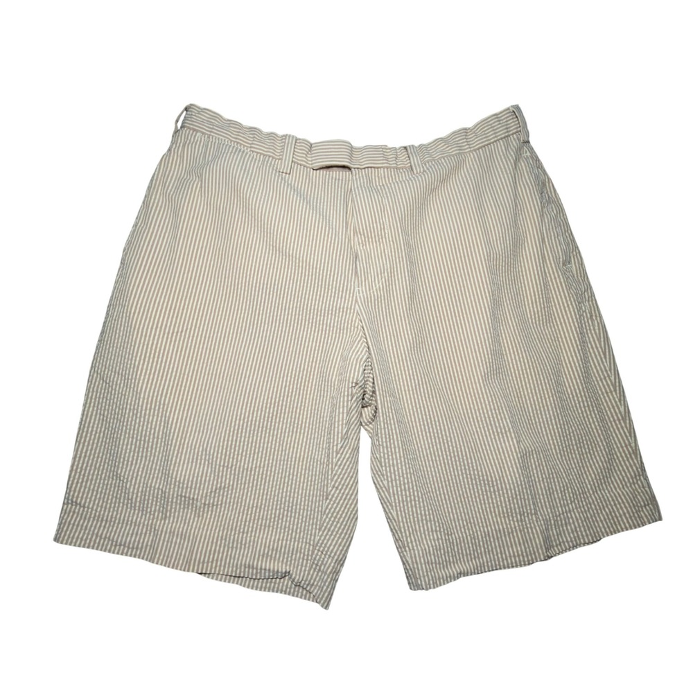 Polo Ralph Lauren Seersucker Shorts Mens 38 Tan White Striped Excellent Cotton